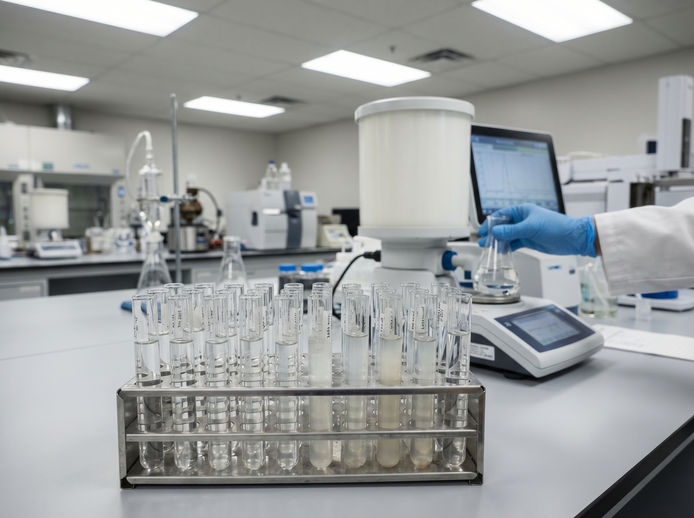 SANS 241 water quality test tubes in laboratory for borehole water analysis