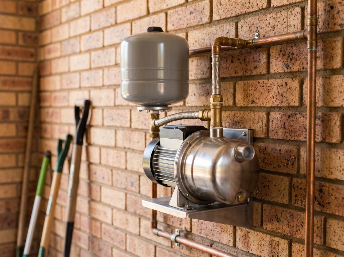 Andy Plumbers installing a water pressure booster pump and clean copper pipework in a Blackheath home on the Northcliff ridge