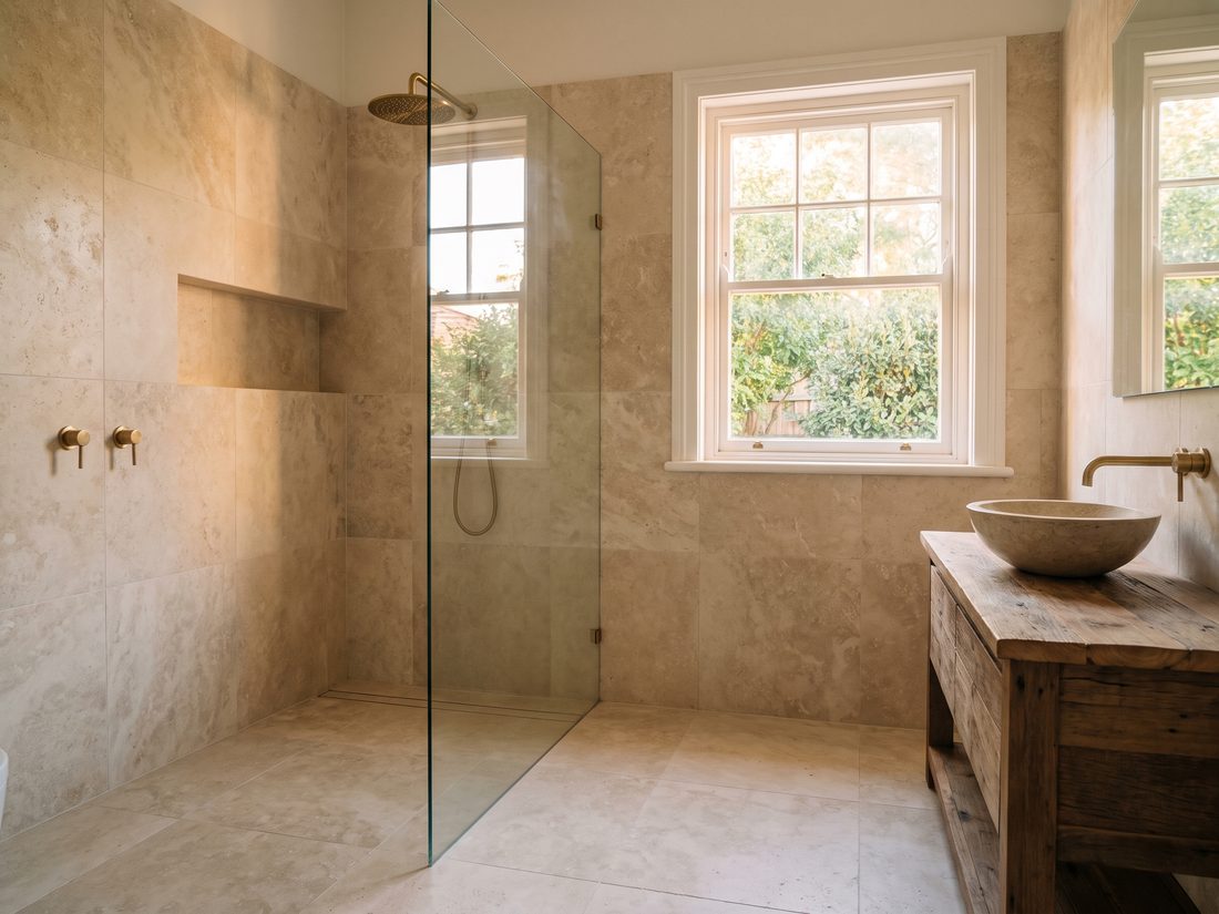 Renovated bathroom by Andy Plumbers in a character Craighall Park home, with new fittings on freshly re-piped supply lines