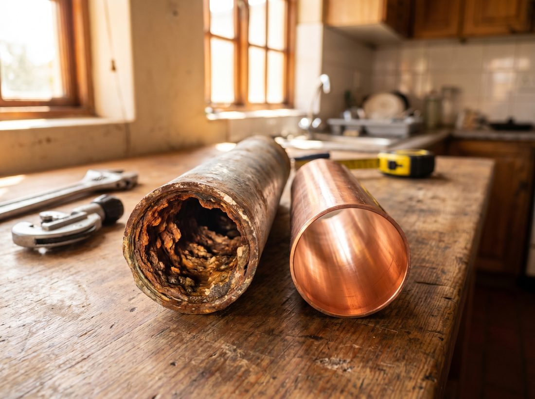 Andy Plumbers fitting clean new copper and PEX water piping in an established Emmarentia home