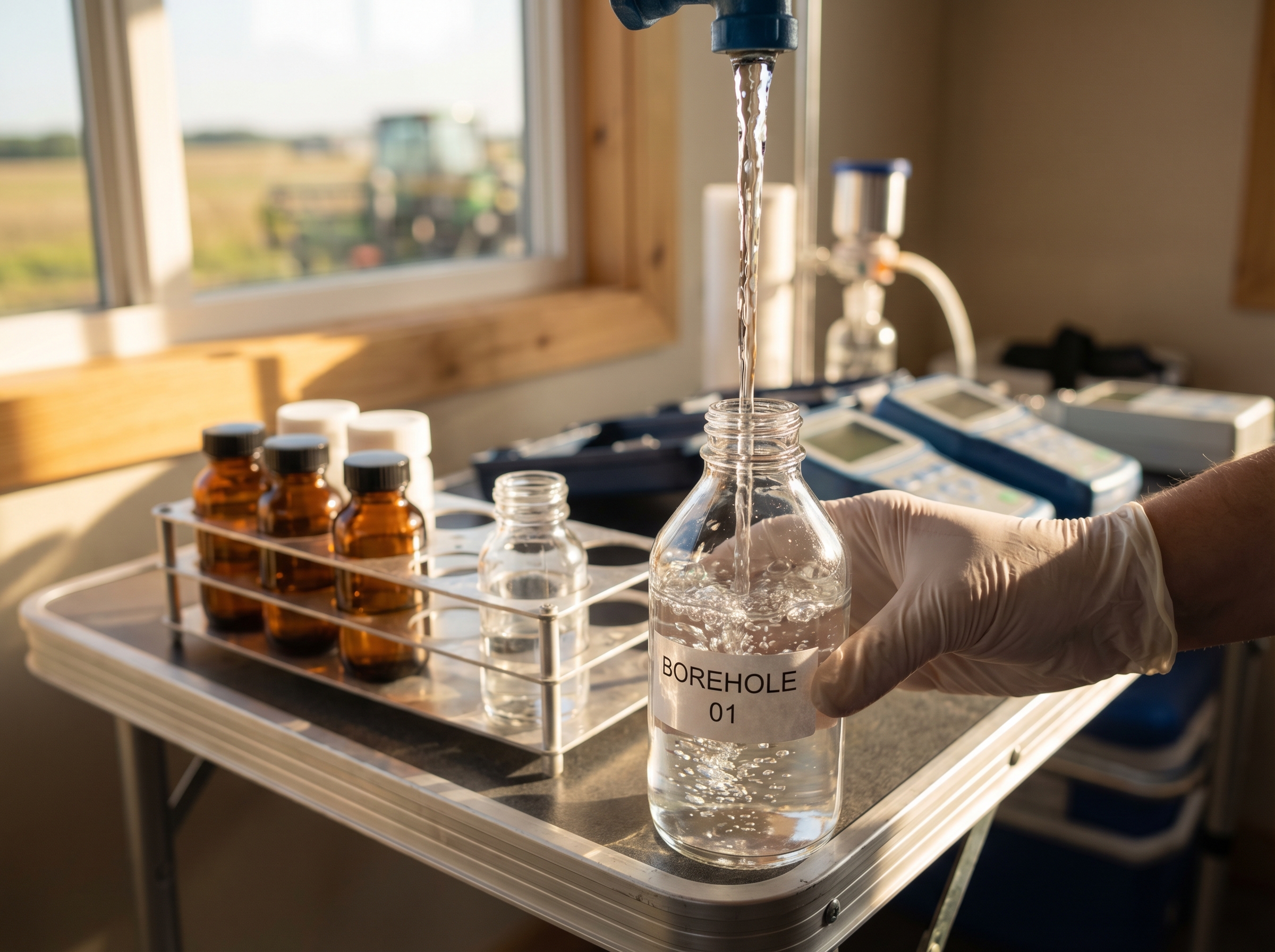 Borehole yield testing equipment measuring water recovery rate