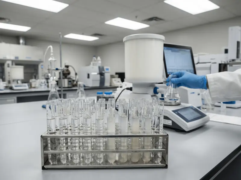 SANS 241 water quality test tubes in laboratory for borehole water analysis